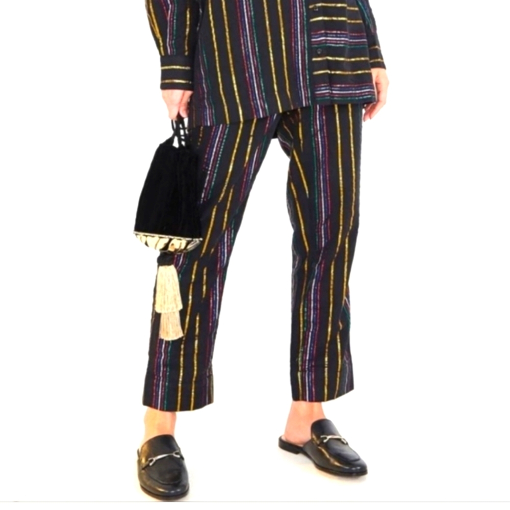 Farm Rio Pants Womens Small Lurex Metallic Rainbow Striped Boho Ethnic Hippie